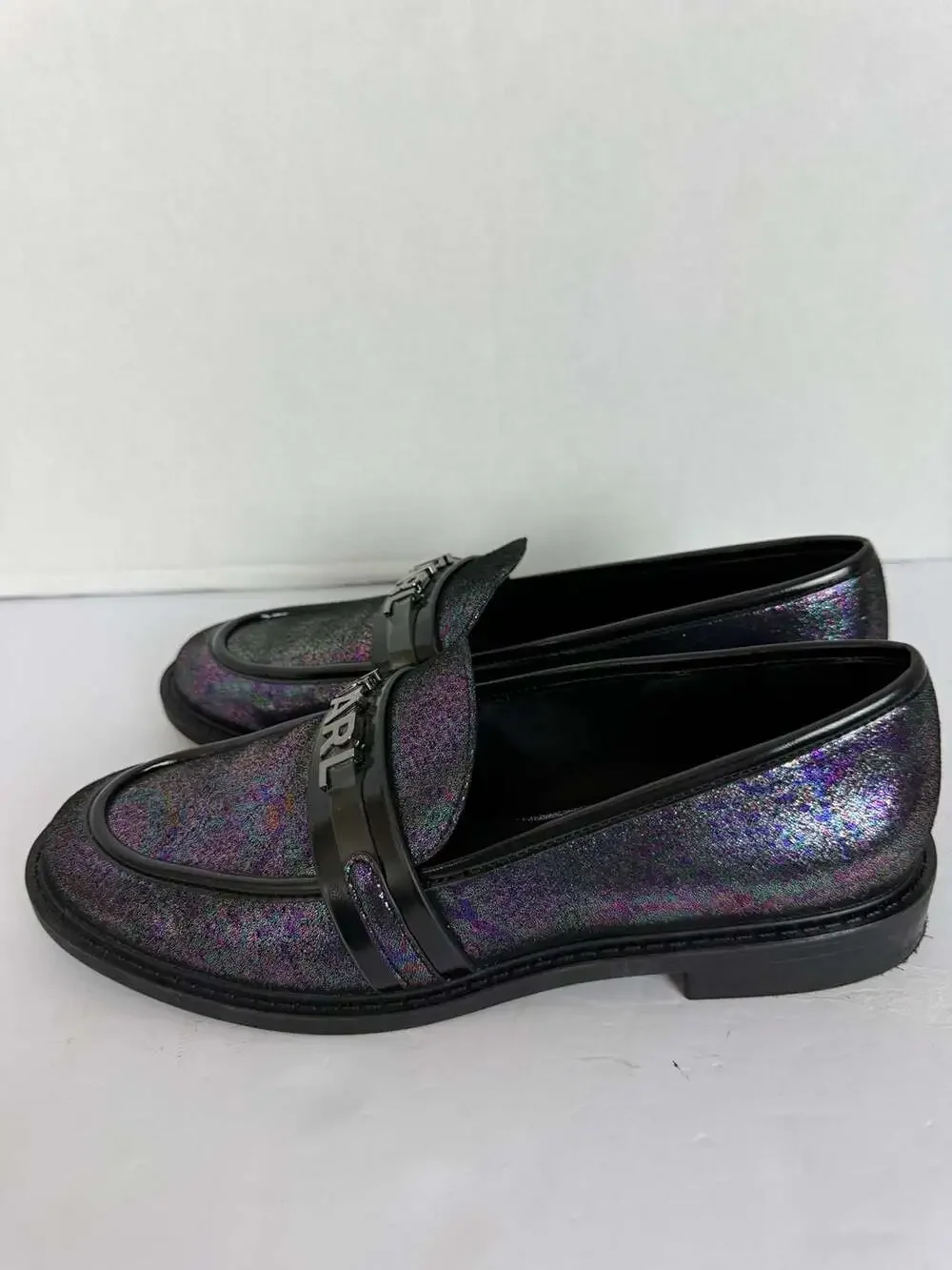 Karl Lagerfeld Paris Randall Iridescent Glitter Loafers with Metal Logo